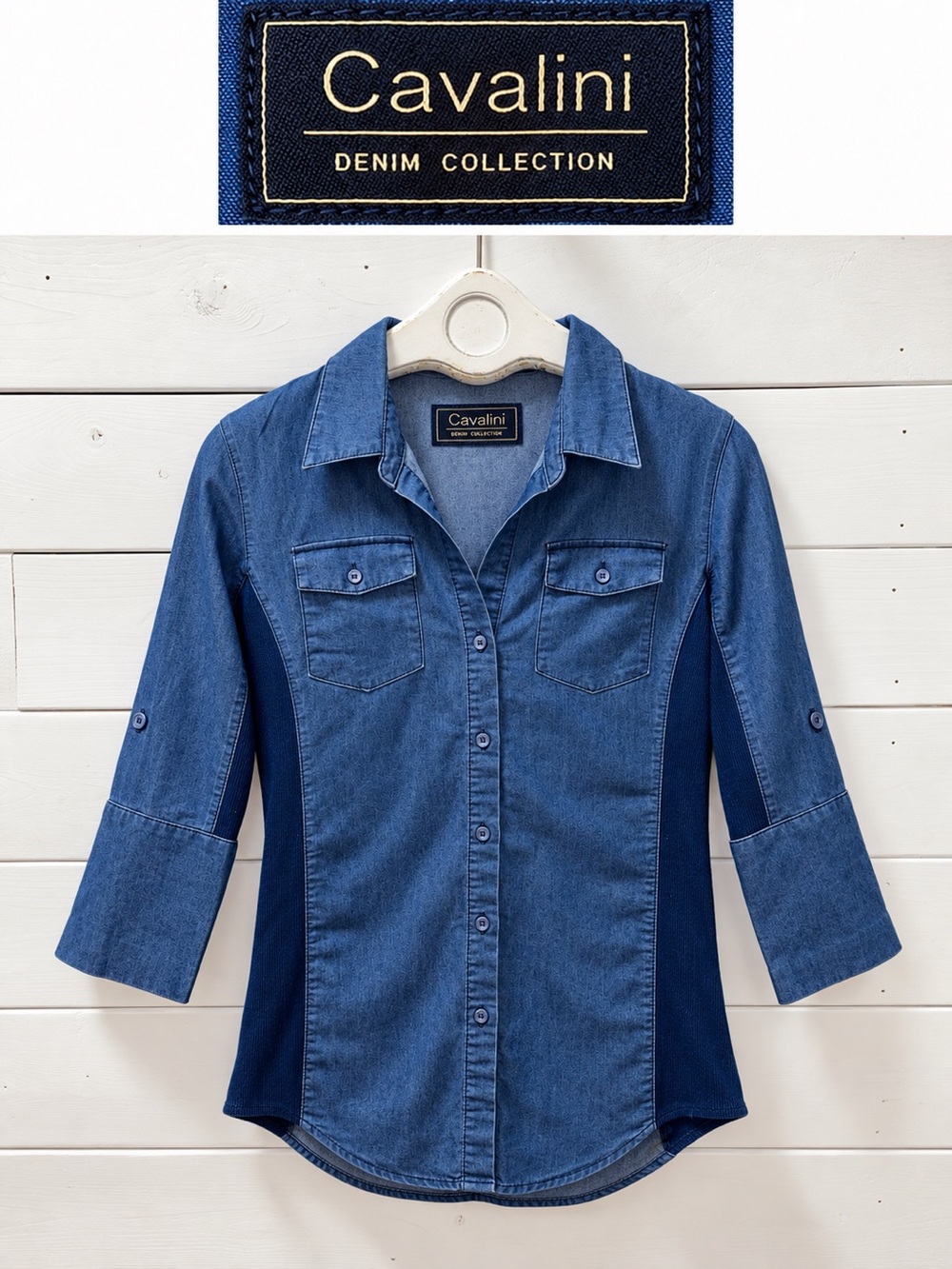 CAVALINI DENIM COLLECTION – Stretch Panel Denim Shirt – Size M